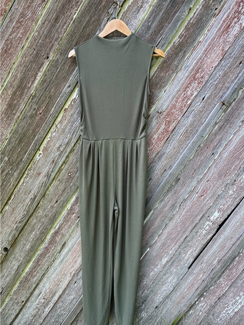 PrettyGarden Olive Ribbed Wide Leg Jumpsuit M Mock Neck Fall